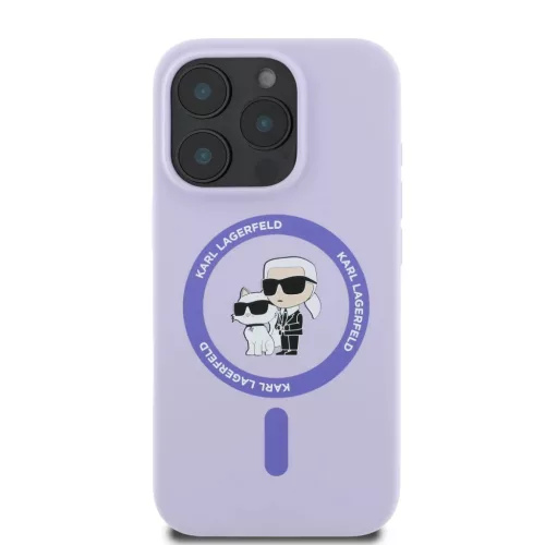 Karl Lagerfeld Liquid Silicone Karl and Choupette MagSafe tok iPhone 16 Pro Max - lila