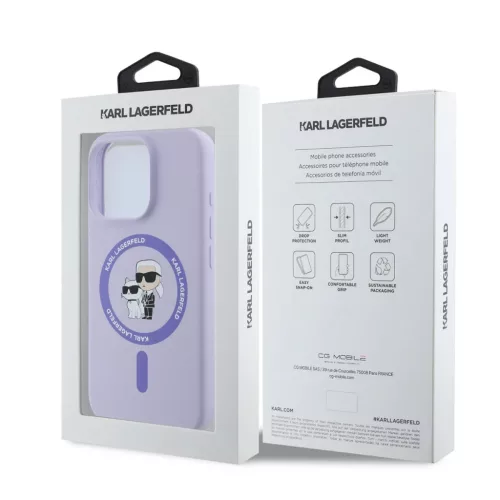 Karl Lagerfeld Liquid Silicone Karl and Choupette MagSafe tok iPhone 16 Pro Max - lila
