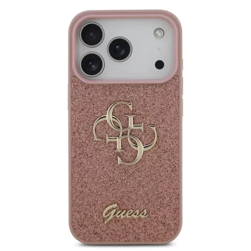 iPhone 17 Pro Max tok, Guess PU Fixed Glitter 4G Metal Logo  - rózsaszín