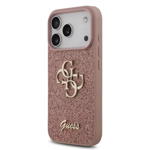 iPhone 17 Pro Max tok, Guess PU Fixed Glitter 4G Metal Logo  - rózsaszín