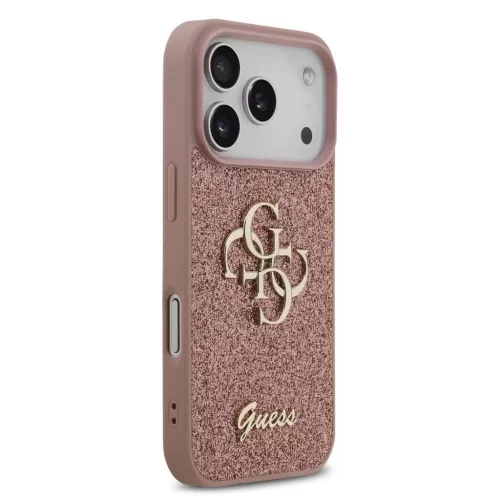 iPhone 17 Pro Max tok, Guess PU Fixed Glitter 4G Metal Logo  - rózsaszín