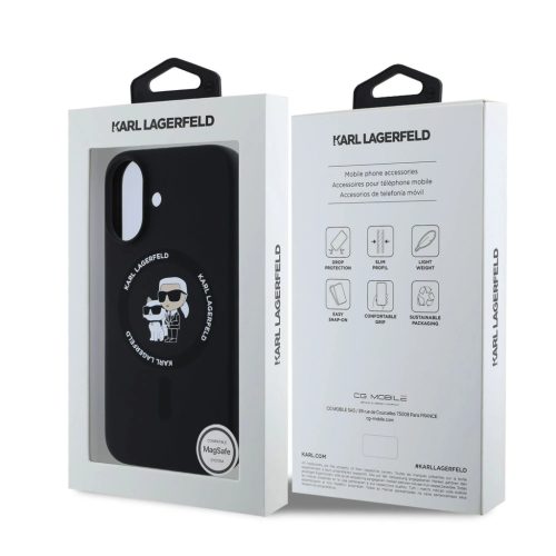 Karl Lagerfeld Liquid Silicone Karl and Choupette MagSafe tok iPhone 16 Pro - fekete