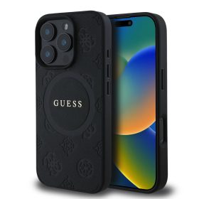 Guess Saffiano Peony Stamp MagSafe tok iPhone 16 Pro-Max- fekete