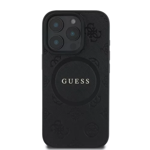Guess Saffiano Peony Stamp MagSafe tok iPhone 16 Pro - fekete