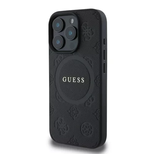 Guess Saffiano Peony Stamp MagSafe tok iPhone 16 Pro - fekete