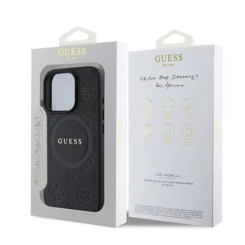 Guess Saffiano Peony Stamp MagSafe tok iPhone 16 Pro - fekete