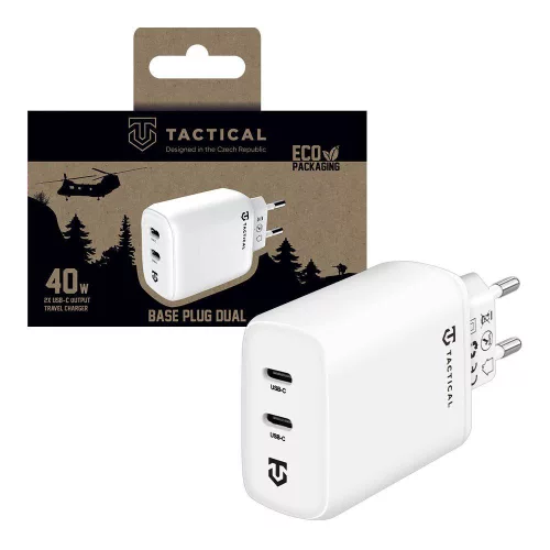 Tactical Base Plug Dual gyorstöltő adapter 2xUSB-C, 40W - fehér