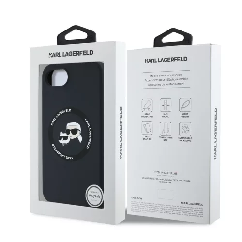 Apple iPhone 16e Karl Lagerfeld Liquid Silicone K&CH Heads MagSafe tok - fekete