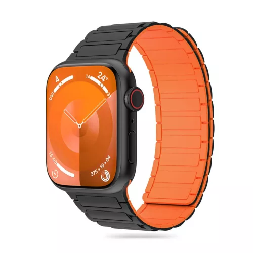 Tech-protect Icon Band Magnetic Apple Watch szilikon óraszíj (42 / 44 / 45 / 49 mm) - fekete/narancssárga