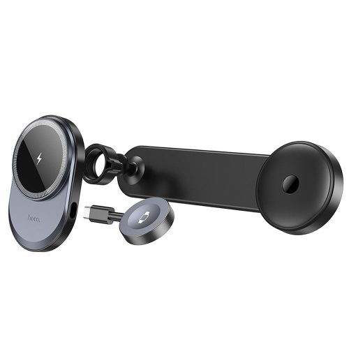 HOCO autós tartó vezeték nélküli töltéssel 2in1 középkonzolhoz, kompatibilis az Apple Watch 15W HW28  -fekete / szürke
