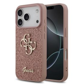   iPhone 17 Pro tok, Guess PU Fixed Glitter 4G Metal Logo  - rózsaszín