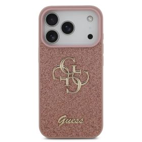   iPhone 17 Pro tok, Guess PU Fixed Glitter 4G Metal Logo  - rózsaszín