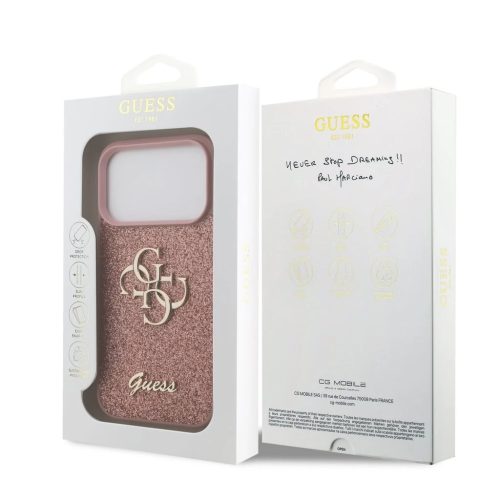 iPhone 17 Pro tok, Guess PU Fixed Glitter 4G Metal Logo  - rózsaszín