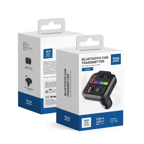 BLUE STAR transmitter FM QC3.0 PD 20W AutoBeat MT04B - fekete