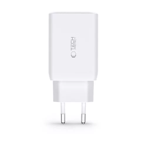 Tech-Protect C65W hálózati töltő 2x USB-C PD 65W / USB-A QC 3.0 - fehér