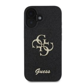 Guess PU Fixed Glitter 4G Metal Logo tok iPhone 16 - fekete