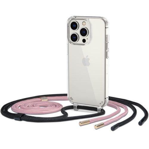 Apple iPhone 14 Pro, Szilikon védőkeret + műanyag hátlap, nyakbaakasztó, FlexAir Chain, átlátszó