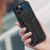Apple iPhone 14 Plus, Műanyag hátlap védőtok szilikon belső, közepesen ütésálló, kitámasztóval, kártyatartóval, Wooze Transformer, fekete/lila
