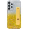 Apple iPhone 13 Pro Max, Szilikon tok, közepesen ütésálló, kézpánttal, színátmenetes, csillogó minta, Wooze Strap Star, mintás/sárga