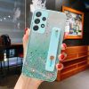 Apple iPhone 15, Szilikon tok, közepesen ütésálló, kézpánttal, színátmenetes, csillogó minta, Wooze Strap Star, mintás/menta