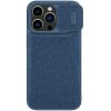 Apple iPhone 14 Pro, Oldalra nyíló tok, kamera védelem, Nillkin Qin Pro Plain Leather Cloth, sötétkék
