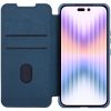 Apple iPhone 14 Pro, Oldalra nyíló tok, kamera védelem, Nillkin Qin Pro Plain Leather Cloth, sötétkék