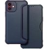 Apple iPhone 15 Plus, Oldalra nyíló tok, légpárnás sarok, bőrhatású, karbon minta, Razor Book, kék