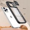 Apple iPhone 15, Műanyag hátlap + szilikon keret, átlátszó akril hátlap, kamera védelem, Wooze Trendy, fekete