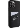 Apple iPhone 13 Pro Max, Műanyag hátlap védőtok + szilikon keret, bőrhatású hátlap, kártyatartóval, Karl Lagerfeld Saffiano Metal Signature Cardslot, fekete