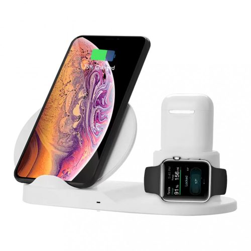 3in1 Qi töltőállomás - IPhone, Watch, Apple Airpods - Fehér