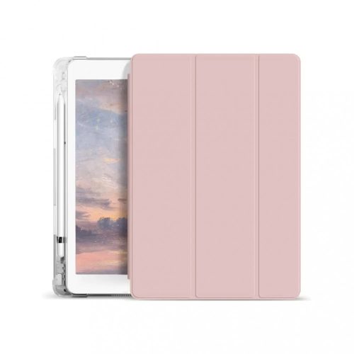 XPRO Smart Book tok pencil tartóval és teljesen átlátszó szilikon hátlappal pink Apple Ipad 9,7" 2017 készülékhez