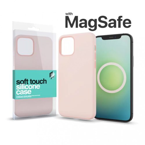 XPRO MagSafe rögzítésű Soft Touch Szilikon tok IPhone 13 Pro készülékhez - krétarózsaszín