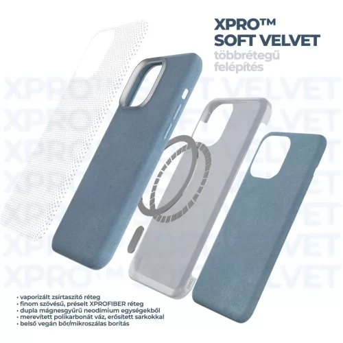 XPRO™ Soft Velvet Magsafe tok Apple iPhone 16 Pro Max készülékhez - Kék