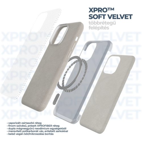 XPRO™ Soft Velvet Magsafe tok Apple iPhone 16 Pro készülékhez - Szürke