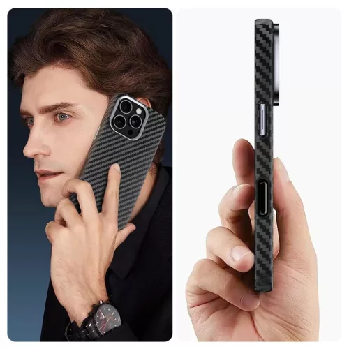 TECH-PROTECT ION CARBON MAGSAFE iPhone 16 Pro készülékhez tok fekete/ezüst