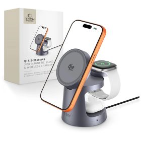   TECH-PROTECT QI2.2-25W-A48 3IN1 MAGNETIC MAGSAFE vezeték nélküli töltő sötétszürke