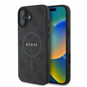   GUESS MagSafe-kompatibilis tok iPhone 16 készülékhez PU 4G Ring Classic Logo fekete