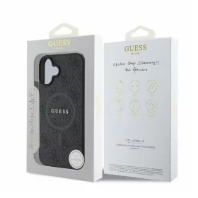   GUESS MagSafe-kompatibilis tok iPhone 16 készülékhez PU 4G Ring Classic Logo fekete