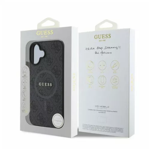 GUESS MagSafe-kompatibilis tok iPhone 16 készülékhez PU 4G Ring Classic Logo fekete