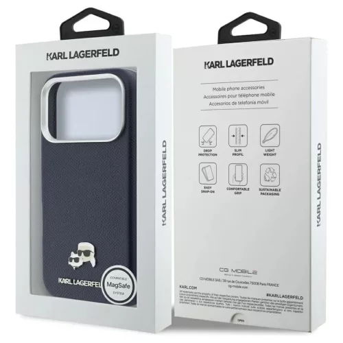 KARL LAGERFELD iPhone 17 Pro készülékhez MagSafe-kompatibilis tok KLHMP17L6PFKCLB PU FW W/ K&C Head Pin kék