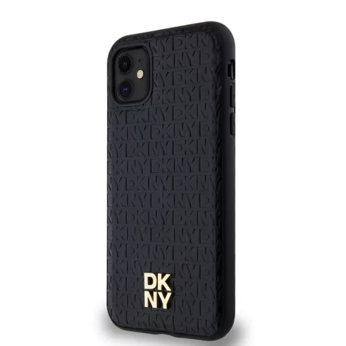 DKNY PU Leather Repeat Pattern Stack Logo MagSafe tok iPhone 11 készülékhez fekete