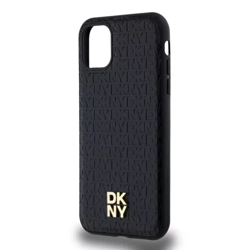 DKNY PU Leather Repeat Pattern Stack Logo MagSafe tok iPhone 11 készülékhez fekete