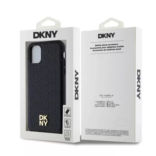 DKNY PU Leather Repeat Pattern Stack Logo MagSafe tok iPhone 11 készülékhez fekete
