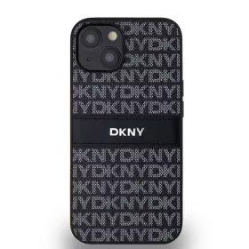   DKNY PU Leather Repeat Pattern Tonal Stripe tok iPhone 14 készülékhez fekete