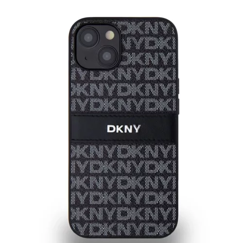 DKNY PU Leather Repeat Pattern Tonal Stripe tok iPhone 14 készülékhez fekete