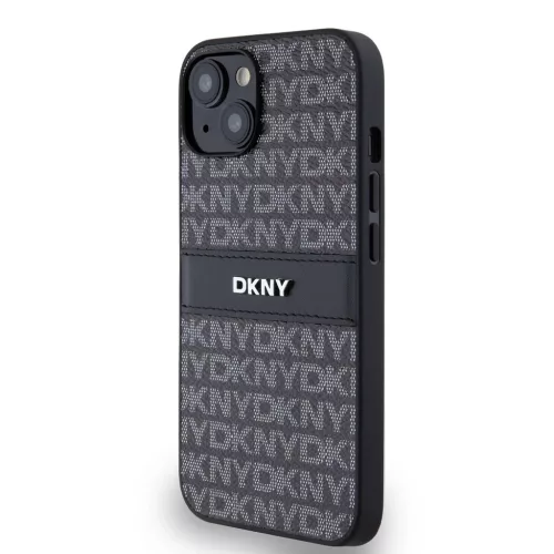 DKNY PU Leather Repeat Pattern Tonal Stripe tok iPhone 14 készülékhez fekete