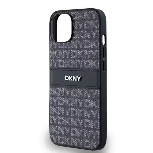 DKNY PU Leather Repeat Pattern Tonal Stripe tok iPhone 14 készülékhez fekete