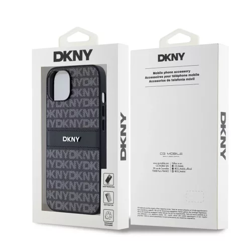 DKNY PU Leather Repeat Pattern Tonal Stripe tok iPhone 14 készülékhez fekete