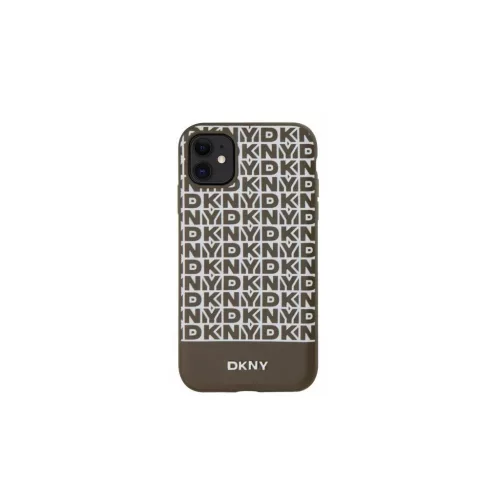 DKNY PU bőr Repeat Pattern Bottom Stripe MagSafe tok iPhone 11 készülékhez barna