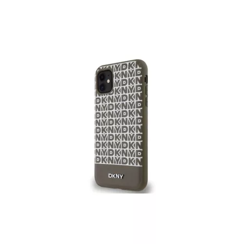 DKNY PU bőr Repeat Pattern Bottom Stripe MagSafe tok iPhone 11 készülékhez barna